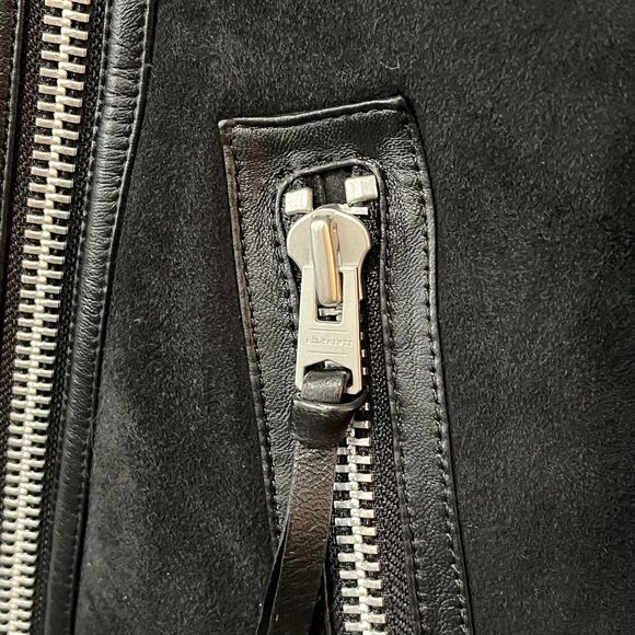 All Saints Rei Jacket Womens Small Black Shearling Sheepskin Lamb Leather Biker - Picture 5 of 16